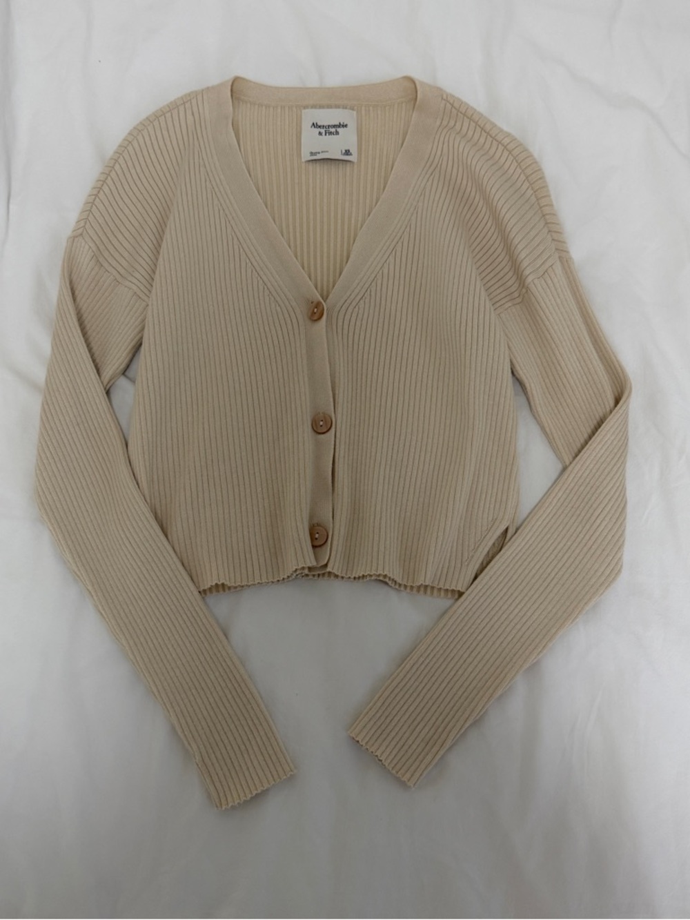 Abercrombie & Fitch Cream Ribbed V-Neck Cardigan